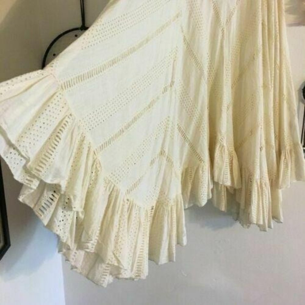 Free People Eyelet Ivory Victorian Prairie Skirt - Picture 2 of 3